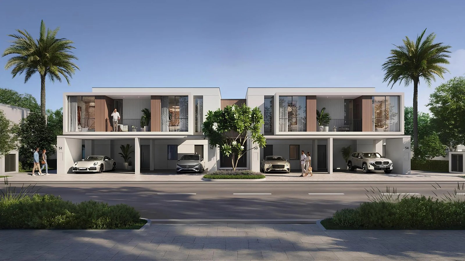 Alva at The Valley townhouse block with covered carports — Emaar render