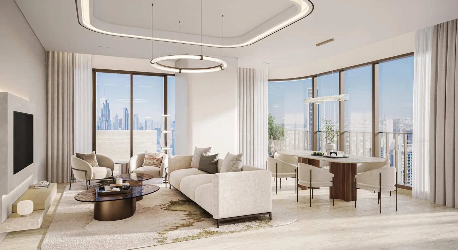 Nine Collective living and dining room — developer render