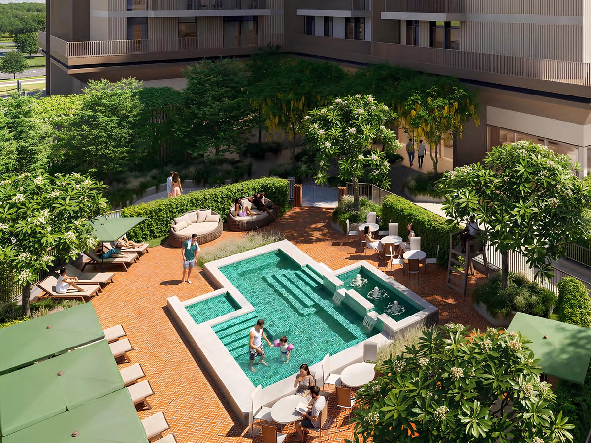 Pool courtyard at Roudah — developer render