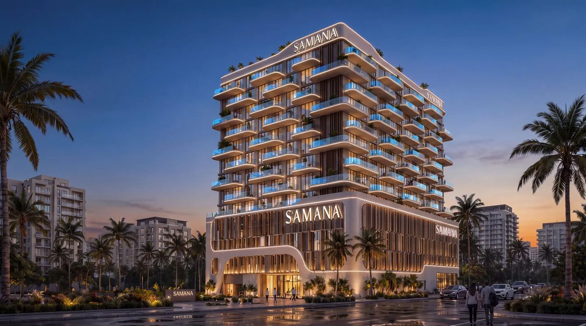 Samana Portside at dusk — developer render