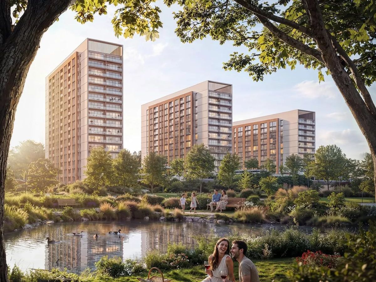 Башни The Woods у озера — рендер Sobha