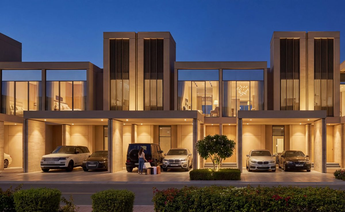 Таунхаусы Sobha Sanctuary вечером — рендер Sobha