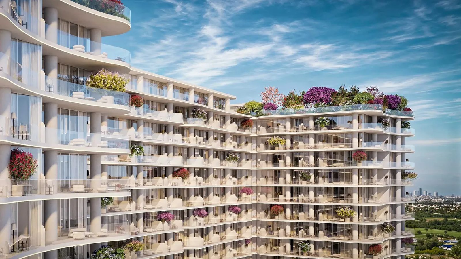 The WOW Tower wave-shaped façade with planted balconies — Mr. Eight Development render